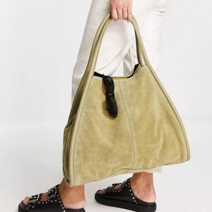 ASOS DESIGN suede tote bag with tubular piping in green
